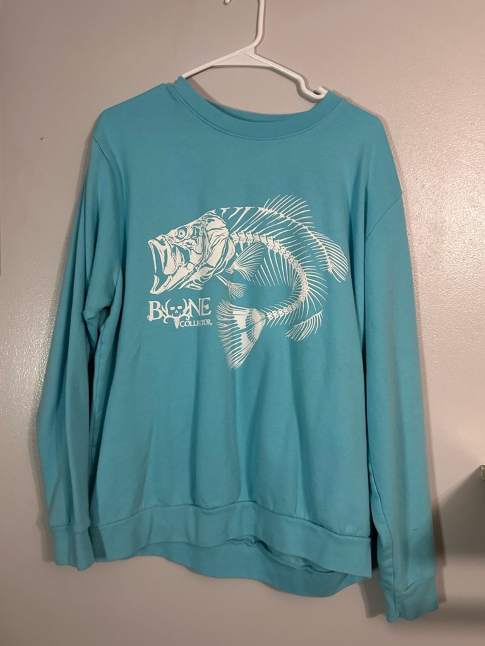 Bone Collector Men’s Crewneck Sweater - Aqua with White Graphic